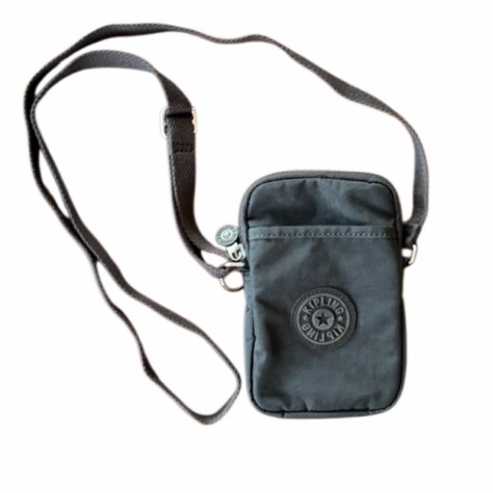 Kipling Tally crossbody phone bag in a black nylon material.